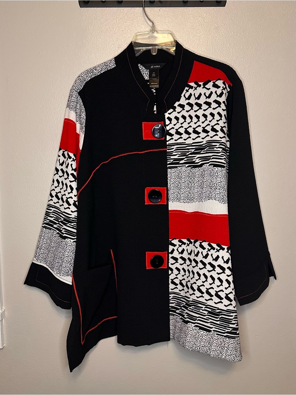 Ali Miles Black, White & Red Patterned Tunic